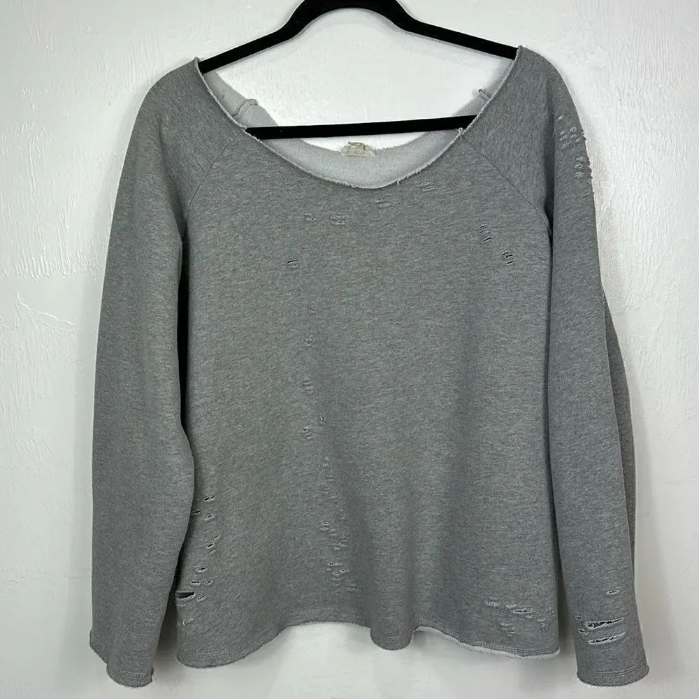 POL Gray Cotton Blend Oversized Ripped Pullover Sweater Size S